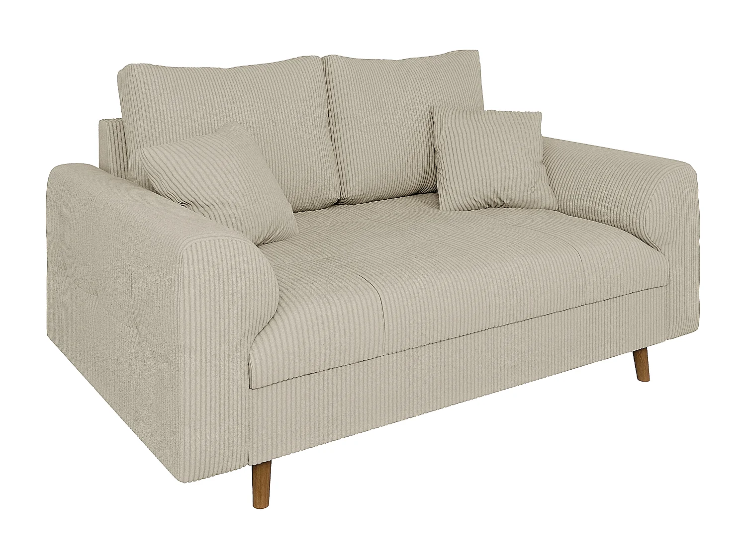 Jasper - Sofa 2 sitzer mit Braun Holzfüßen im skandinavischen Stil aus Beige Cord-Stoff