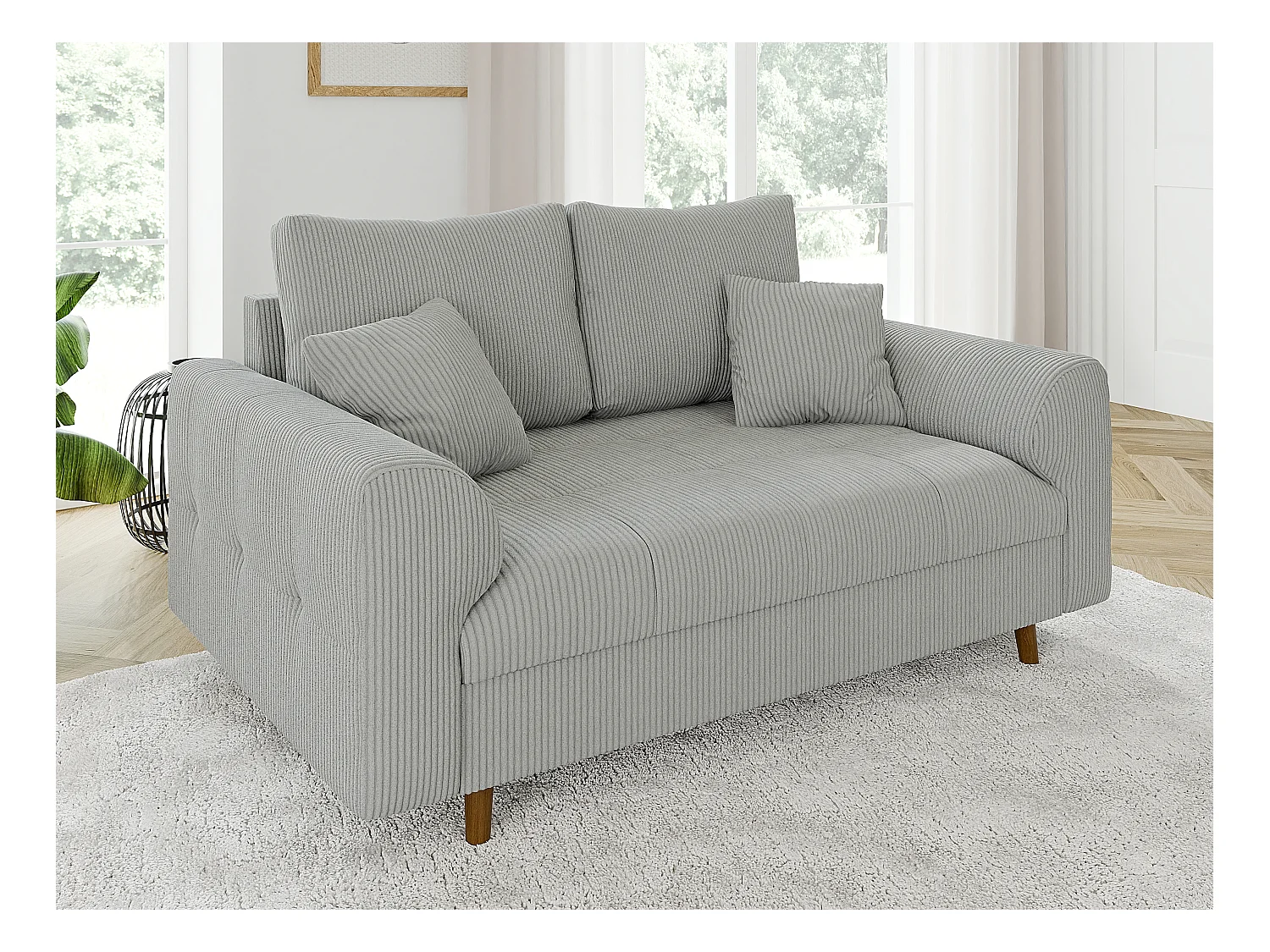 Jasper - Sofa 2 sitzer mit Braun Holzfüßen im skandinavischen Stil aus Hellgrau  Cord-Stoff