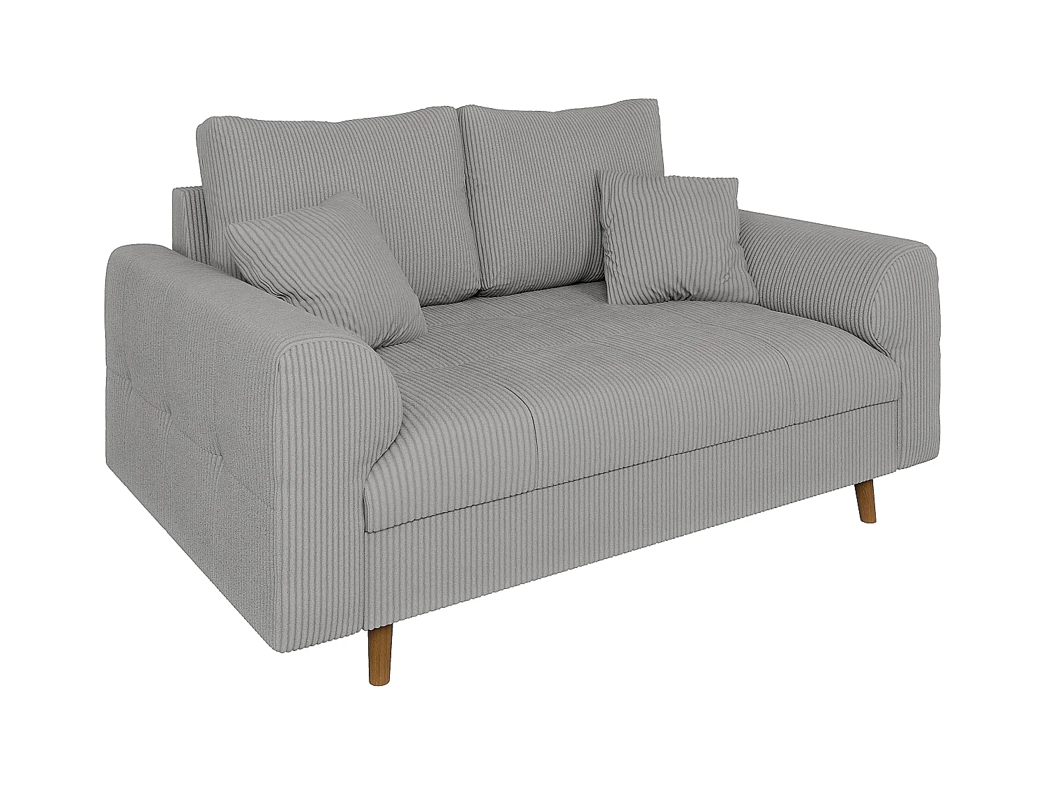 Jasper - Sofa 2 sitzer mit Braun Holzfüßen im skandinavischen Stil aus Hellgrau  Cord-Stoff