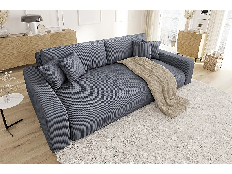 Emma - Sofa mit Schlaffunktion und Bettkasten in Grau Cord-Stoff schöner Sitzkomfort