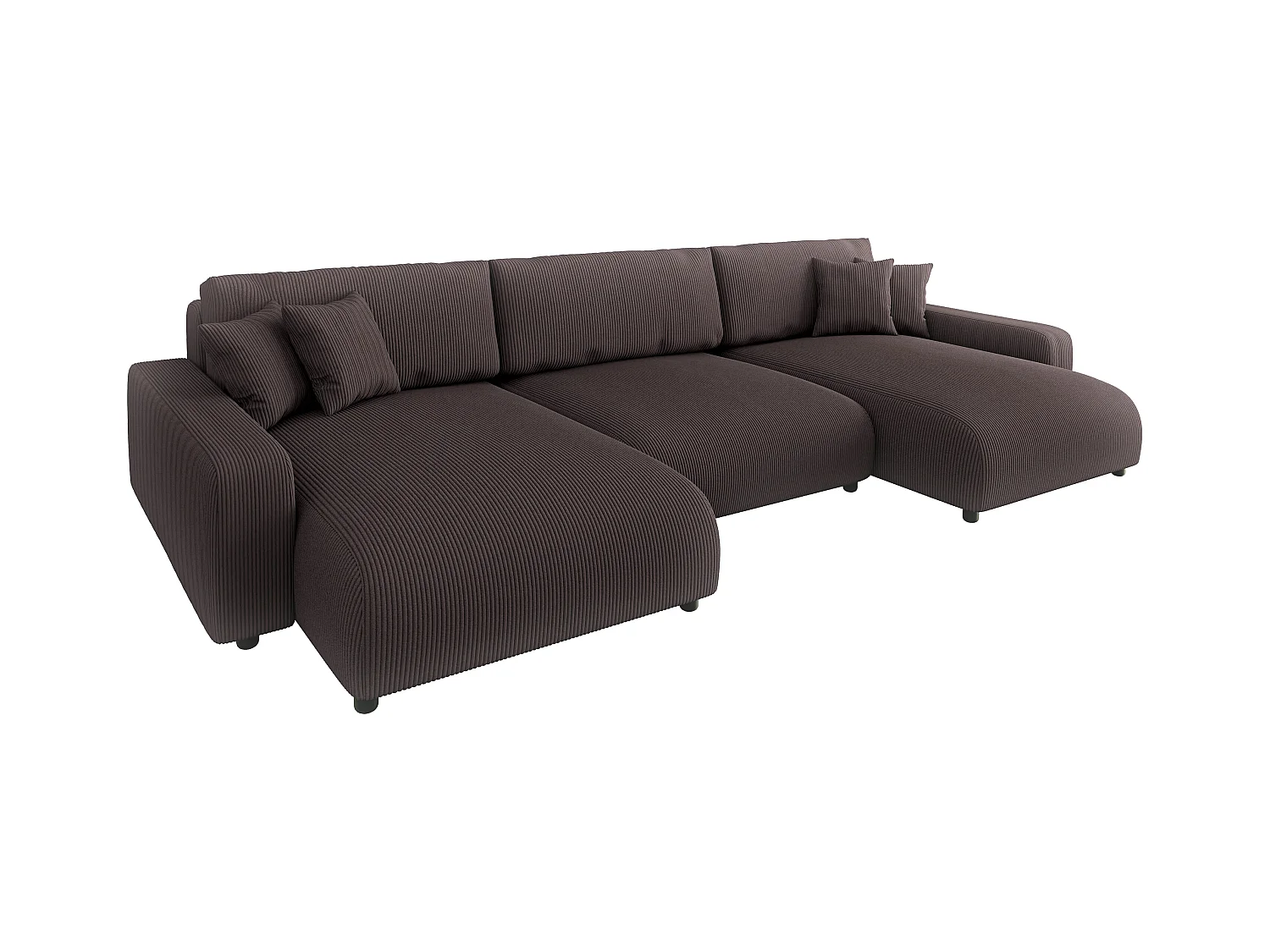 Emma - Wohnlandschaft mit Schlaffunktion und Bettkasten in Dunkelbraun Cord-Stoff schöner Sitzkomfort