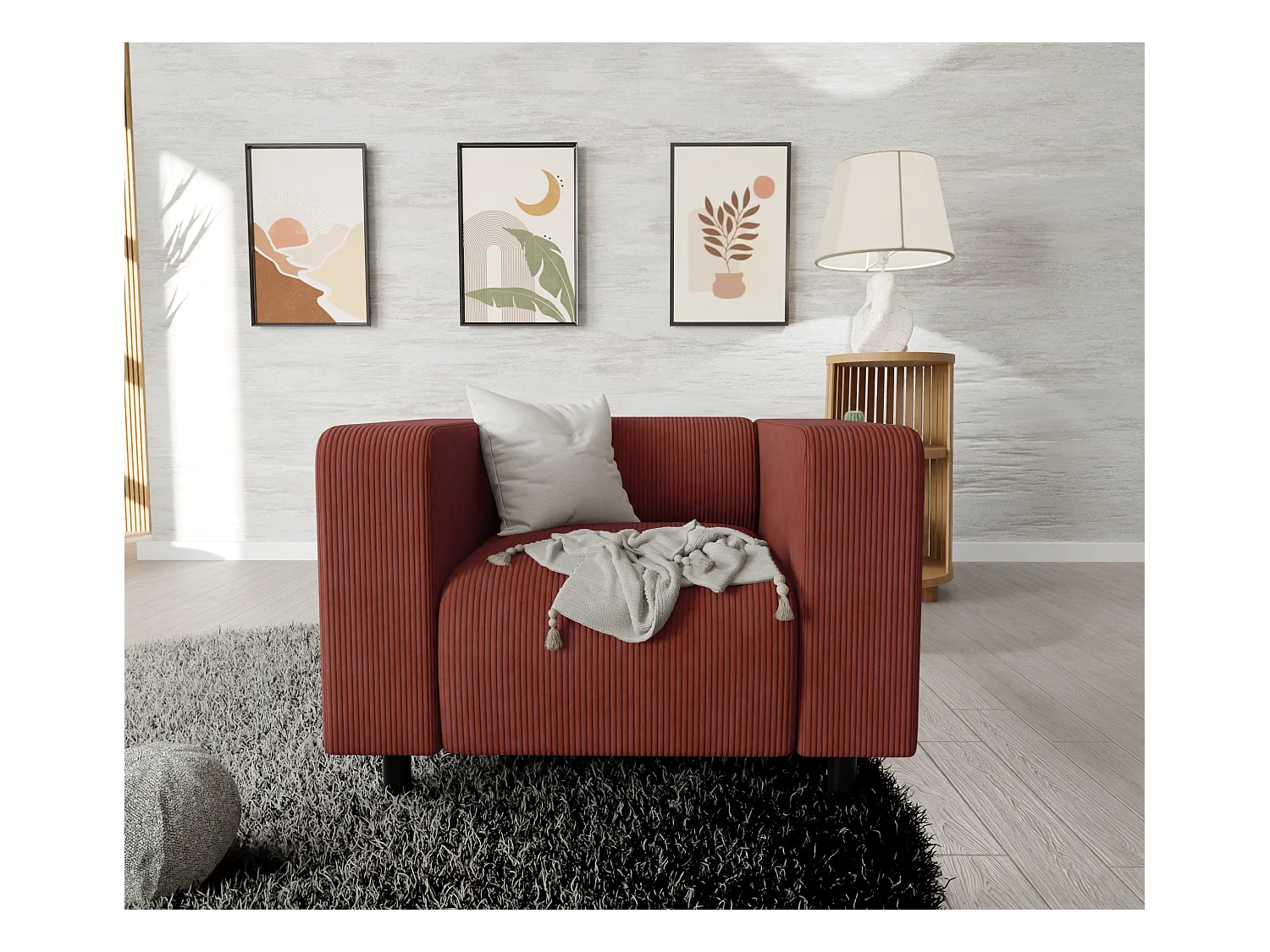 Thora - Modernes Sessel aus Terrakotta Cord-Stoff mit bequemem Sitz