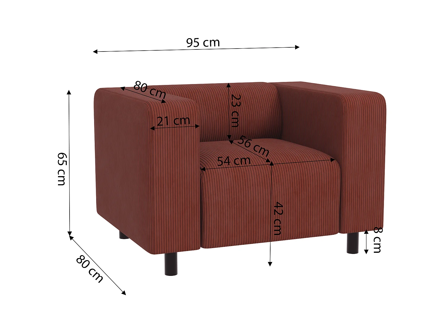 Thora - Modernes Sessel aus Terrakotta Cord-Stoff mit bequemem Sitz
