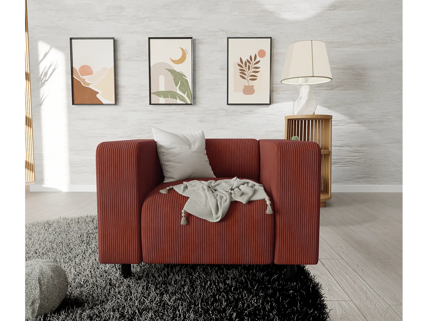 Thora - Modernes Sessel aus Terrakotta Cord-Stoff mit bequemem Sitz