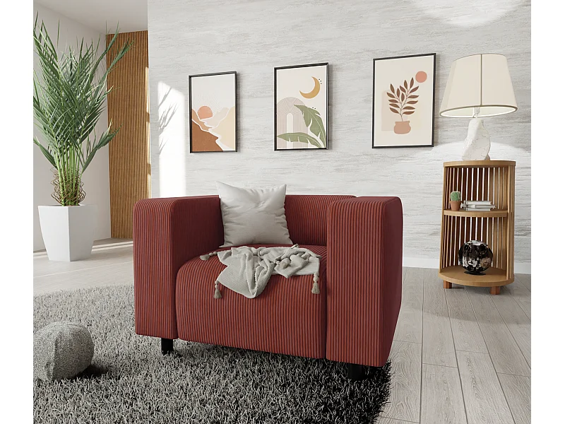 Fauteuil moderne en velours côtelé terracotta avec assise confortable THORA