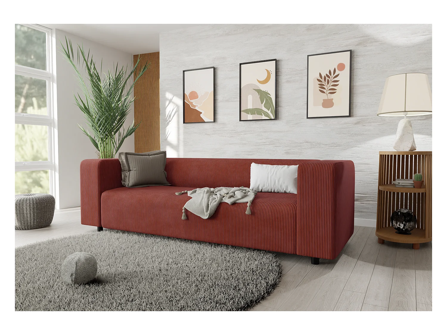 Thora - Modernes Sofa 3 sitzer aus Terracotta Cord-Stoff mit bequemem Sitz