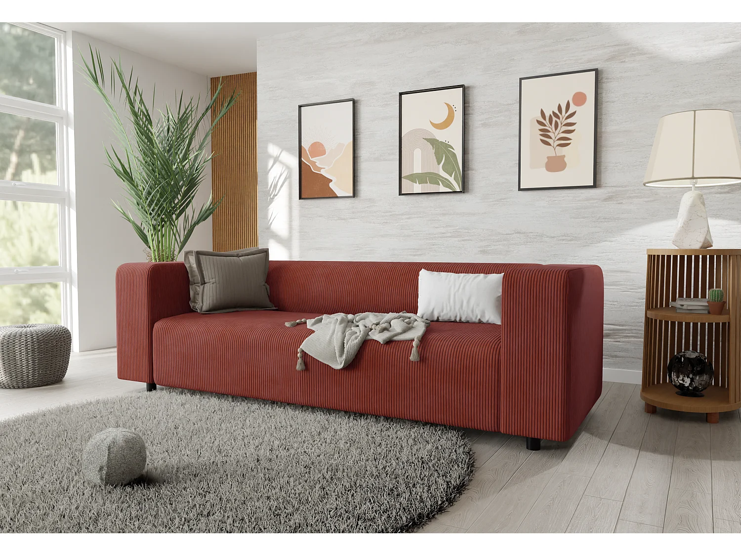 Thora - Modernes Sofa 3 sitzer aus Terracotta Cord-Stoff mit bequemem Sitz