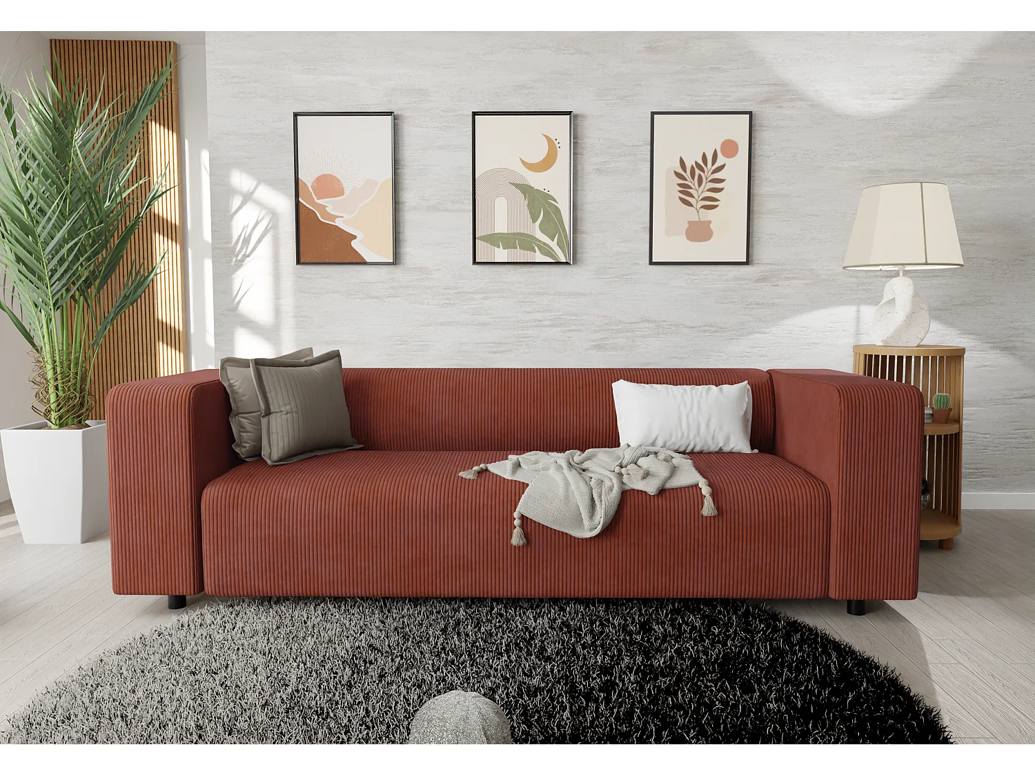 Thora - Modernes Sofa 3 sitzer aus Terracotta Cord-Stoff mit bequemem Sitz