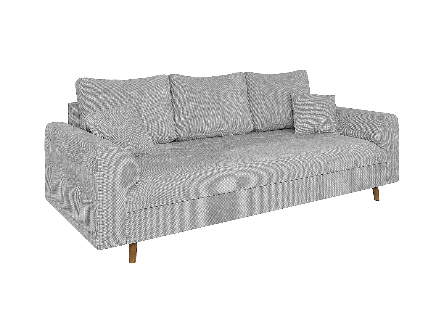Arvid - Sofa 3 sitzer mit Braun Holzfüßen im skandinavischen Stil aus Hellgrau Chenille-Stoff