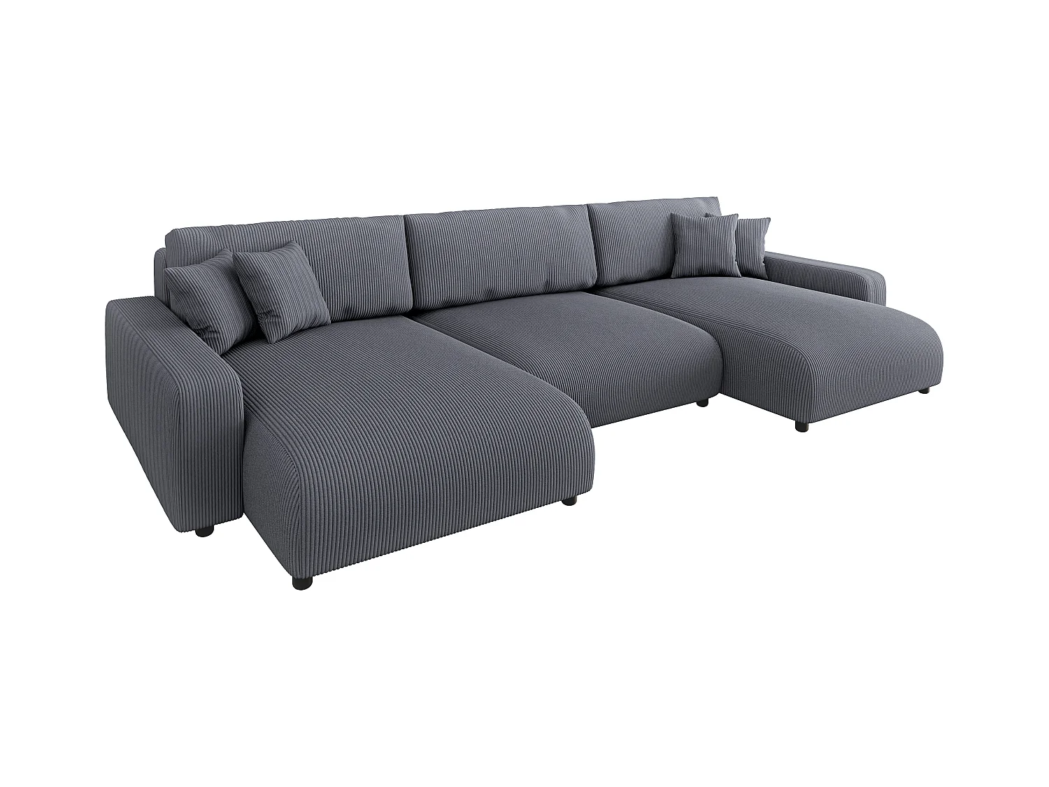 Emma - Wohnlandschaft mit Schlaffunktion und Bettkasten in Grau Cord-Stoff schöner Sitzkomfort