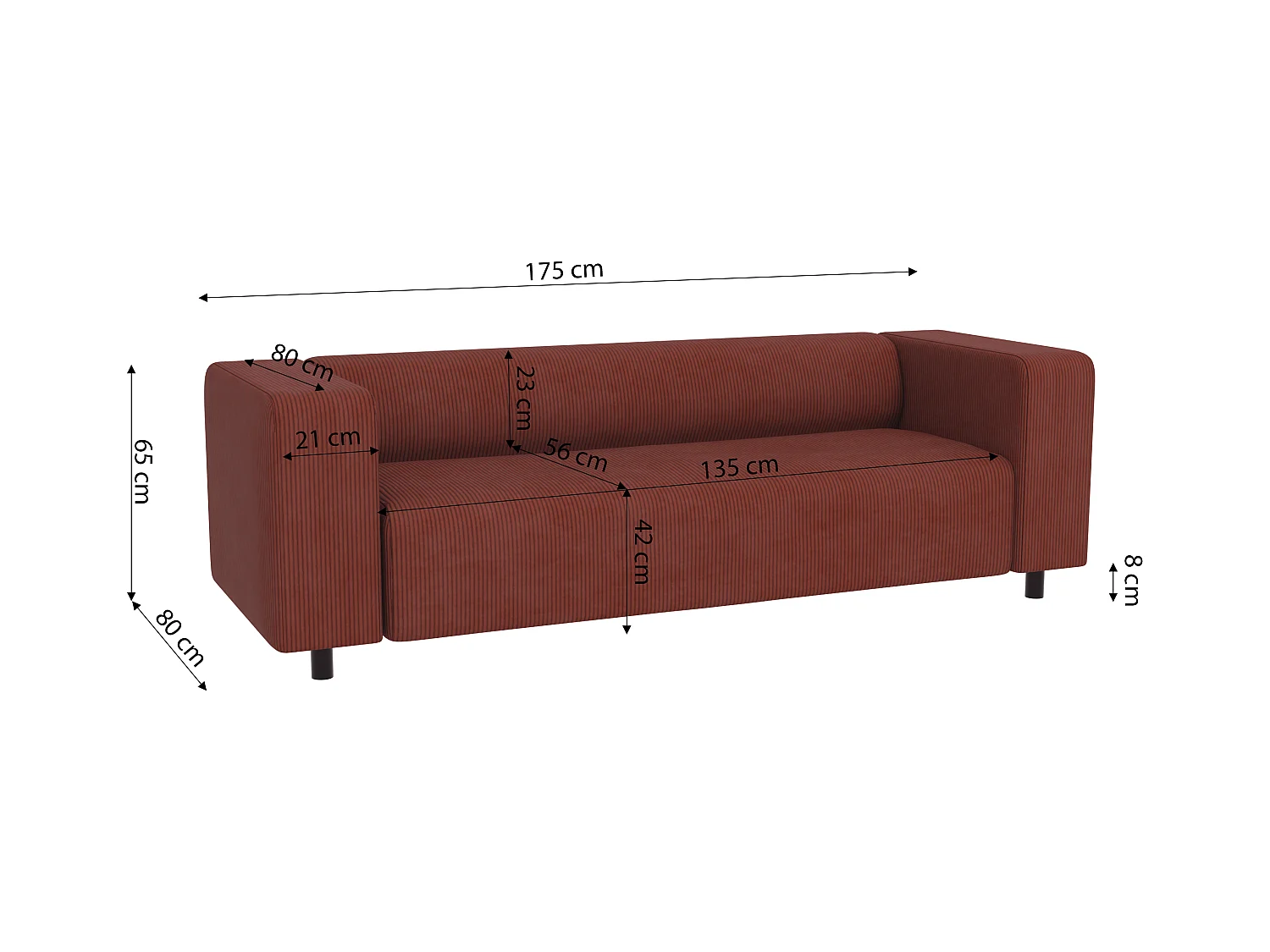 Ensemble de sièges moderne 3+2+1 en velours côtelé terracotta avec assise confortable THORA