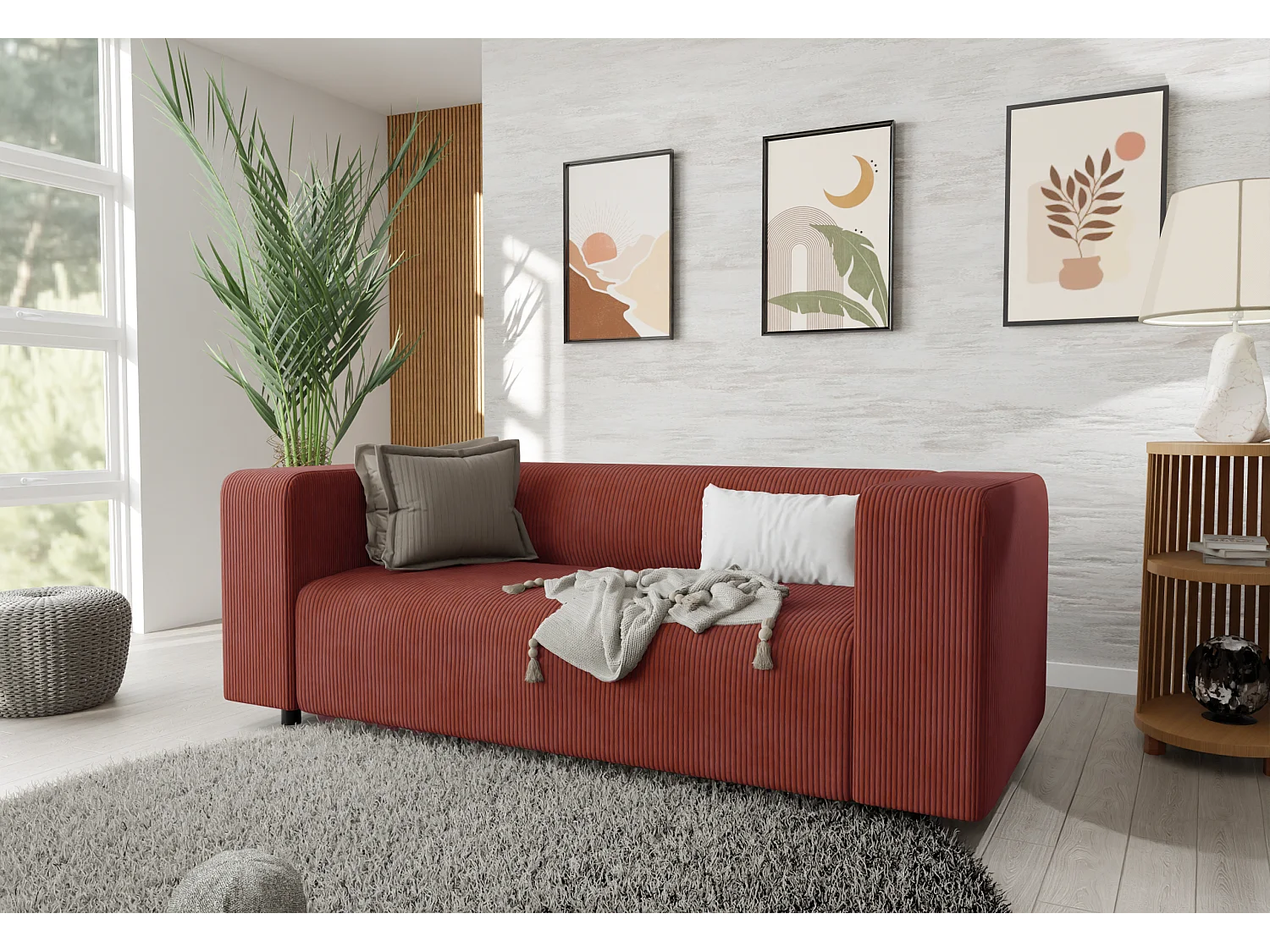 Ensemble de sièges moderne 3+2+1 en velours côtelé terracotta avec assise confortable THORA