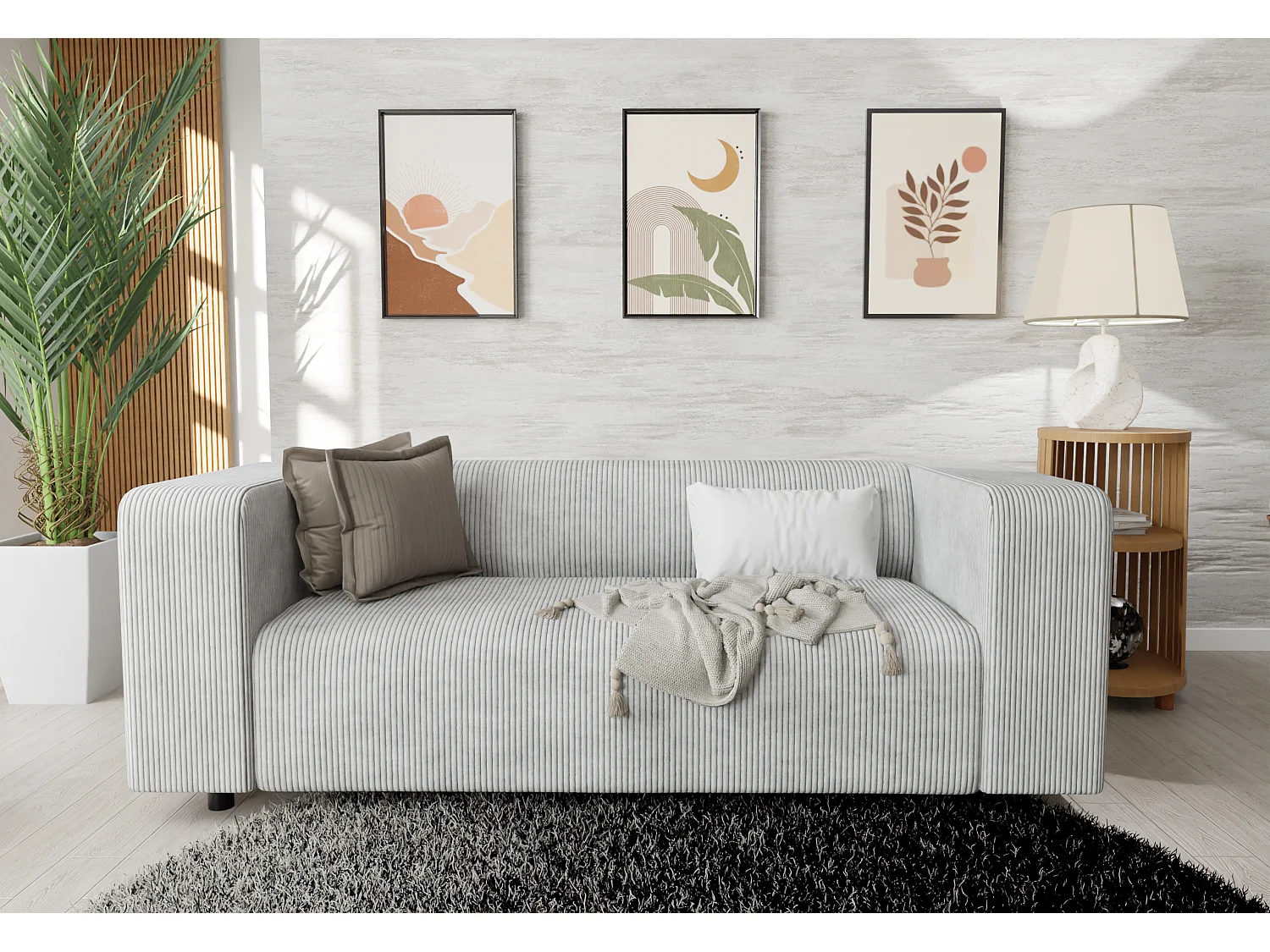 Thora - Modernes Sofa 2 sitzer aus Hellgrau Cord-Stoff mit bequemem Sitz