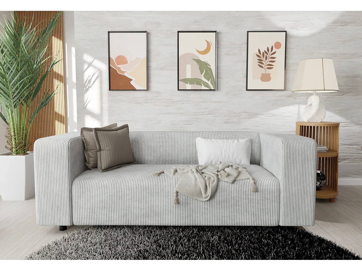 Thora - Modernes Sofa 2 sitzer aus Hellgrau Cord-Stoff mit bequemem Sitz