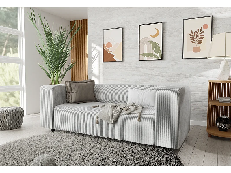 Thora - Modernes Sofa 2 sitzer aus Hellgrau Cord-Stoff mit bequemem Sitz