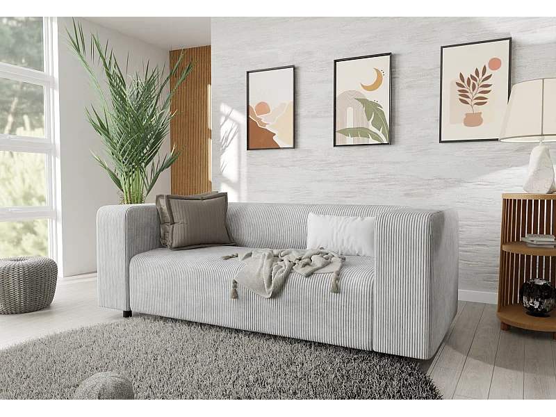 Thora - Modernes Sofa 2 sitzer aus Hellgrau Cord-Stoff mit bequemem Sitz