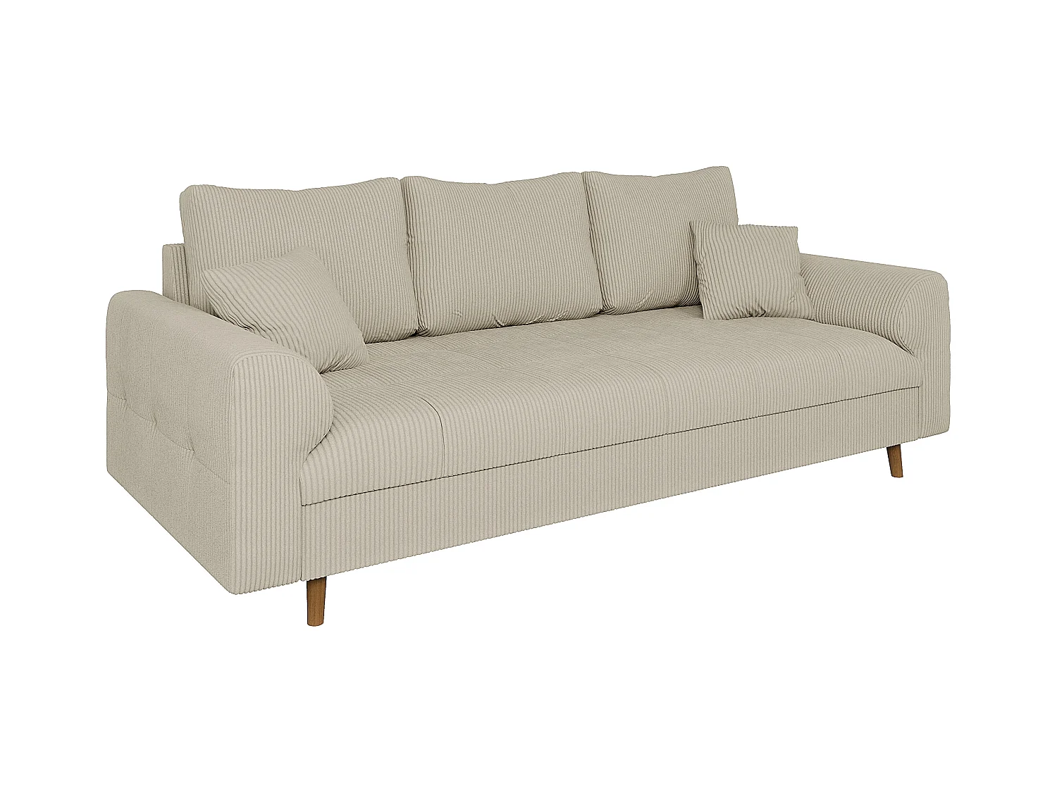 Jasper - Sofa 3 sitzer mit Braun Holzfüßen im skandinavischen Stil aus Beige Cord-Stoff