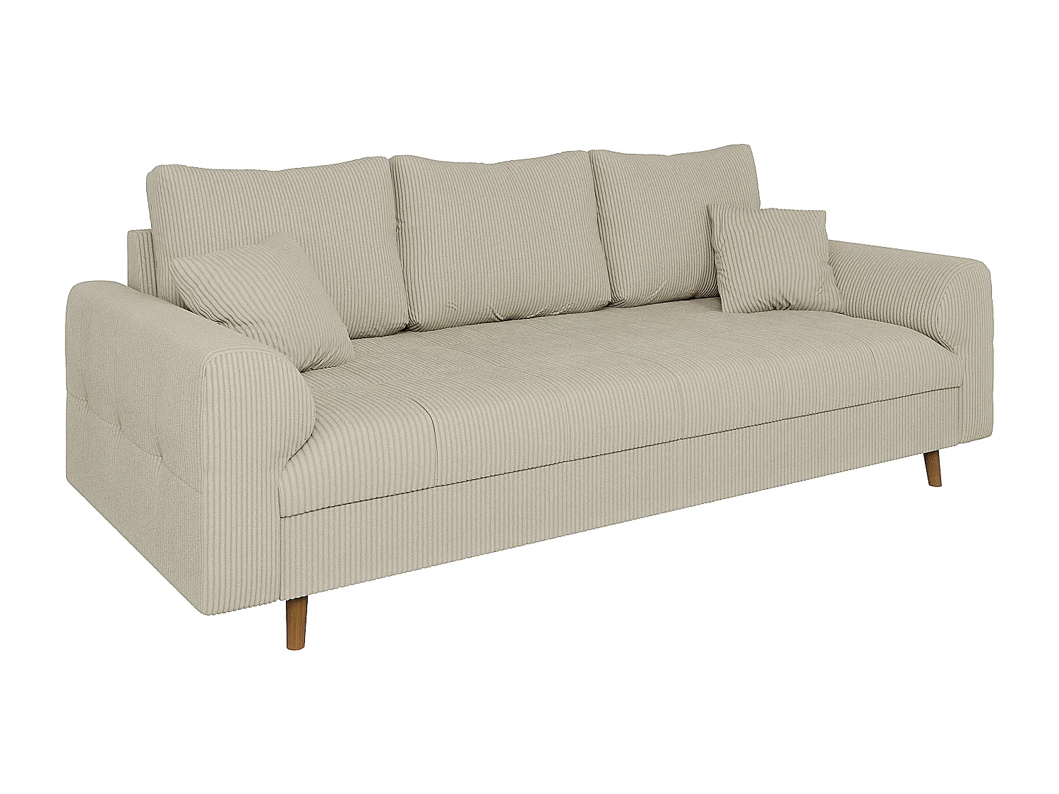 Jasper - Sofa 3 sitzer mit Braun Holzfüßen im skandinavischen Stil aus Beige Cord-Stoff
