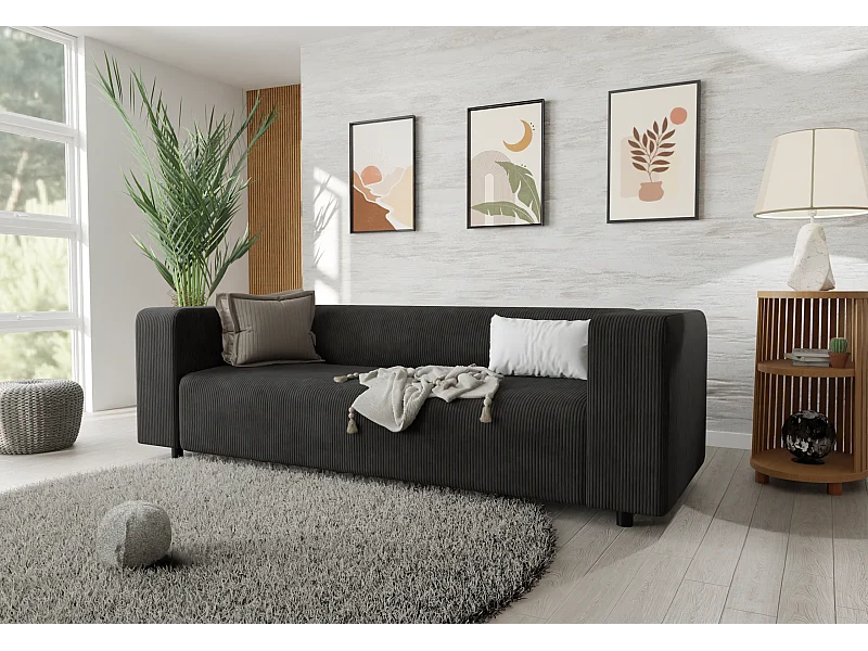 Thora - Modernes Sofa 3 sitzer aus Schwarz Cord-Stoff mit bequemem Sitz