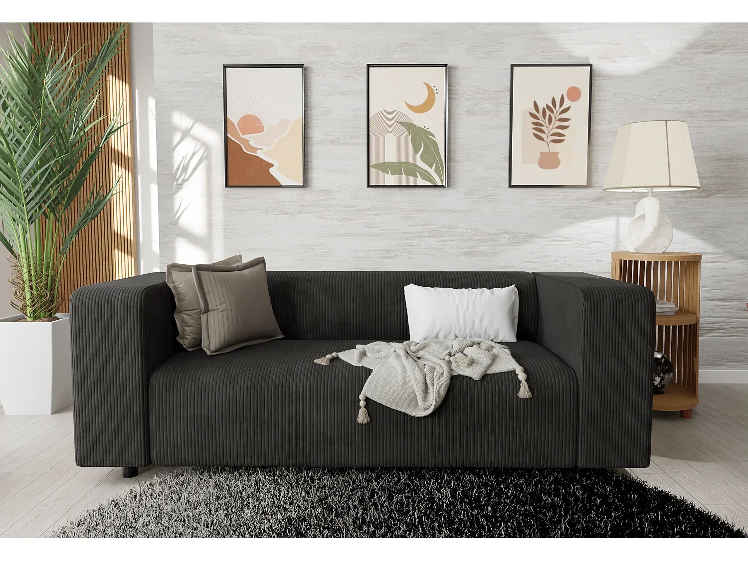 Thora - Modernes Sofa 2 sitzer aus Schwarz Cord-Stoff mit bequemem Sitz