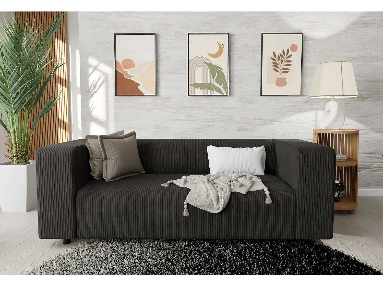 Thora - Modernes Sofa 2 sitzer aus Schwarz Cord-Stoff mit bequemem Sitz