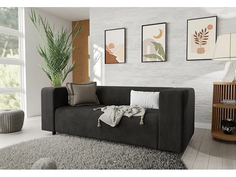 Thora - Modernes Sofa 2 sitzer aus Schwarz Cord-Stoff mit bequemem Sitz