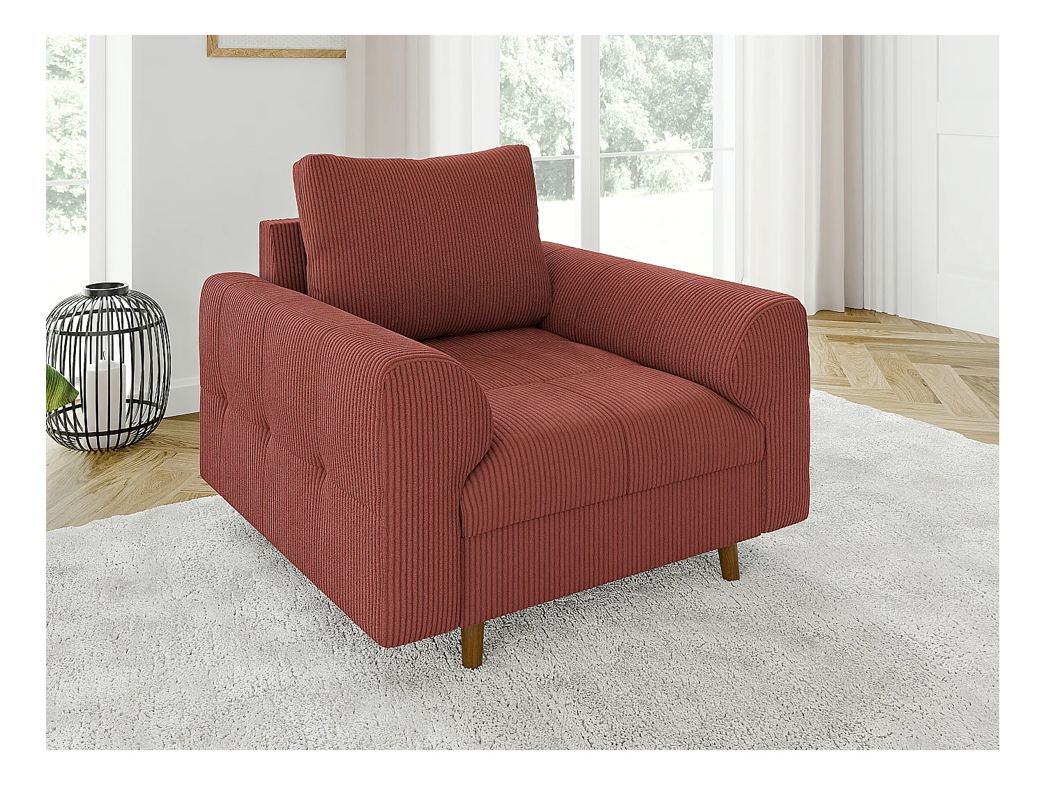 Jasper - Polstergarnitur 3+2+1 mit Braun Holzfüßen im skandinavischen Stil aus Terrcotta Cord-Stoff