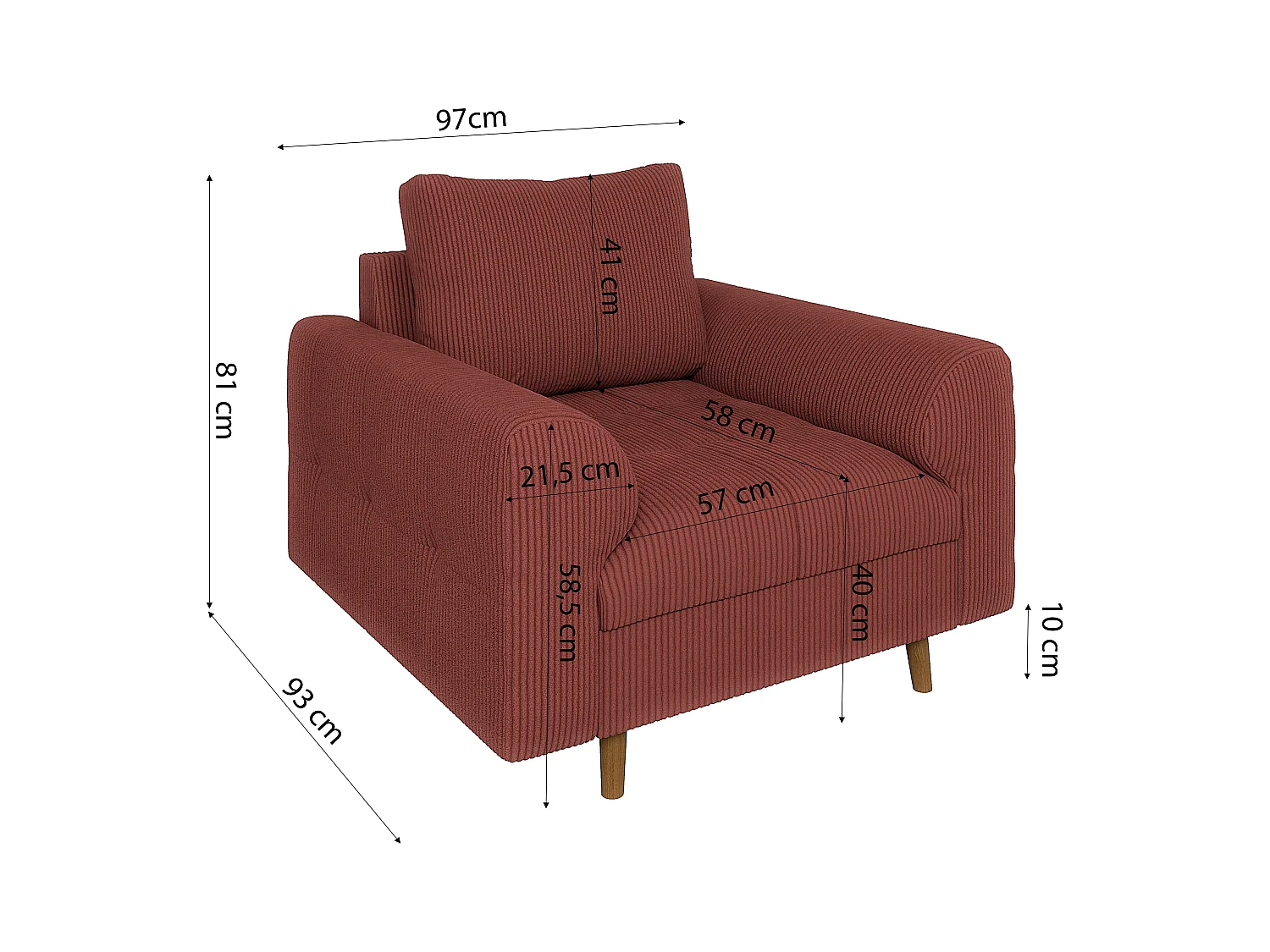 Jasper - Polstergarnitur 3+2+1 mit Braun Holzfüßen im skandinavischen Stil aus Terrcotta Cord-Stoff