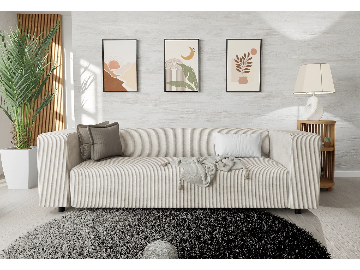 Thora - Modernes Sofa 3 sitzer aus Beige Cord-Stoff mit bequemem Sitz