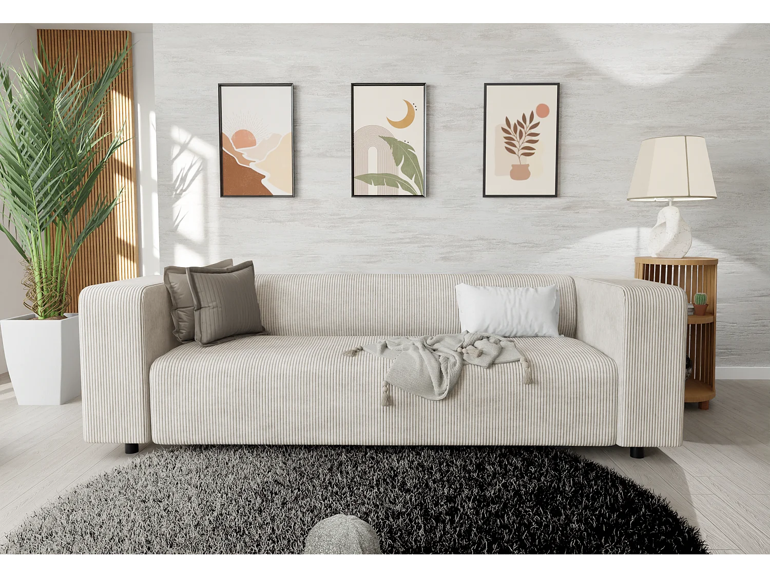 Thora - Modernes Sofa 3 sitzer aus Beige Cord-Stoff mit bequemem Sitz