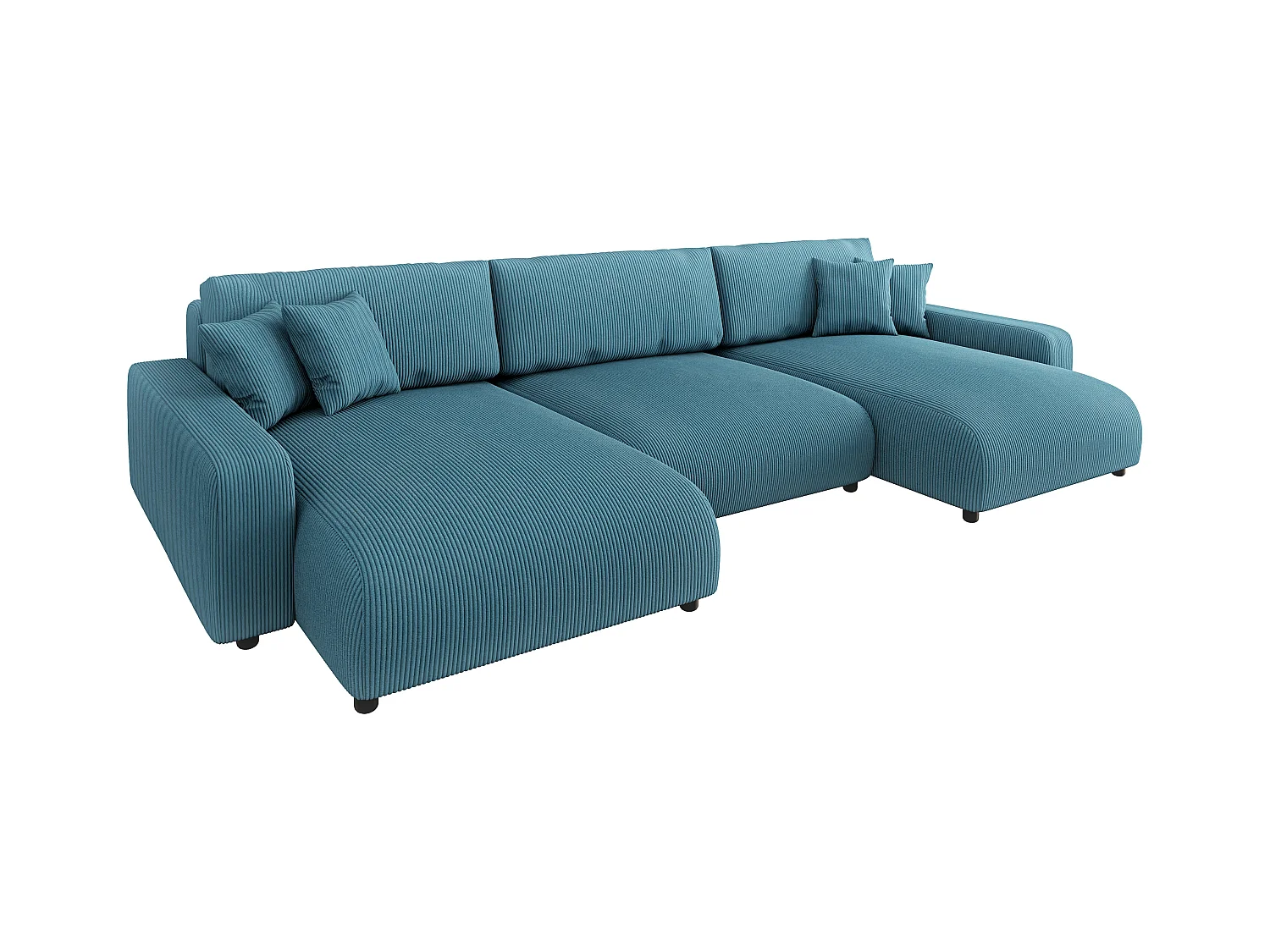 Emma - Wohnlandschaft mit Schlaffunktion und Bettkasten in Türkis Cord-Stoff schöner Sitzkomfort