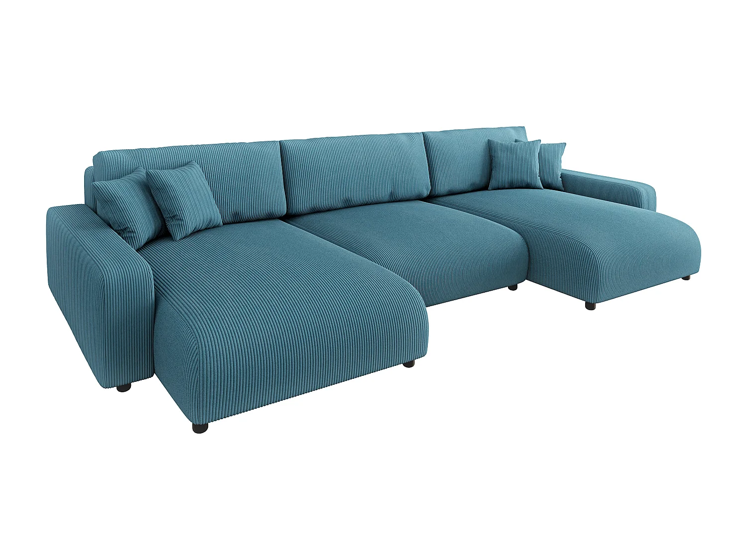 Emma - Wohnlandschaft mit Schlaffunktion und Bettkasten in Türkis Cord-Stoff schöner Sitzkomfort