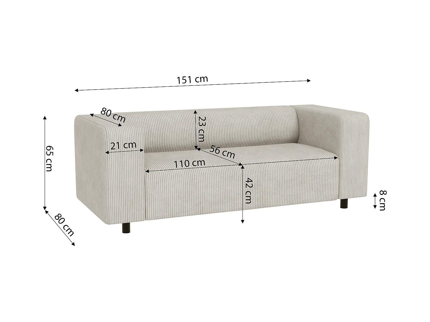 Ensemble de sièges moderne 3+2+1 en velours côtelé beige avec assise confortable THORA