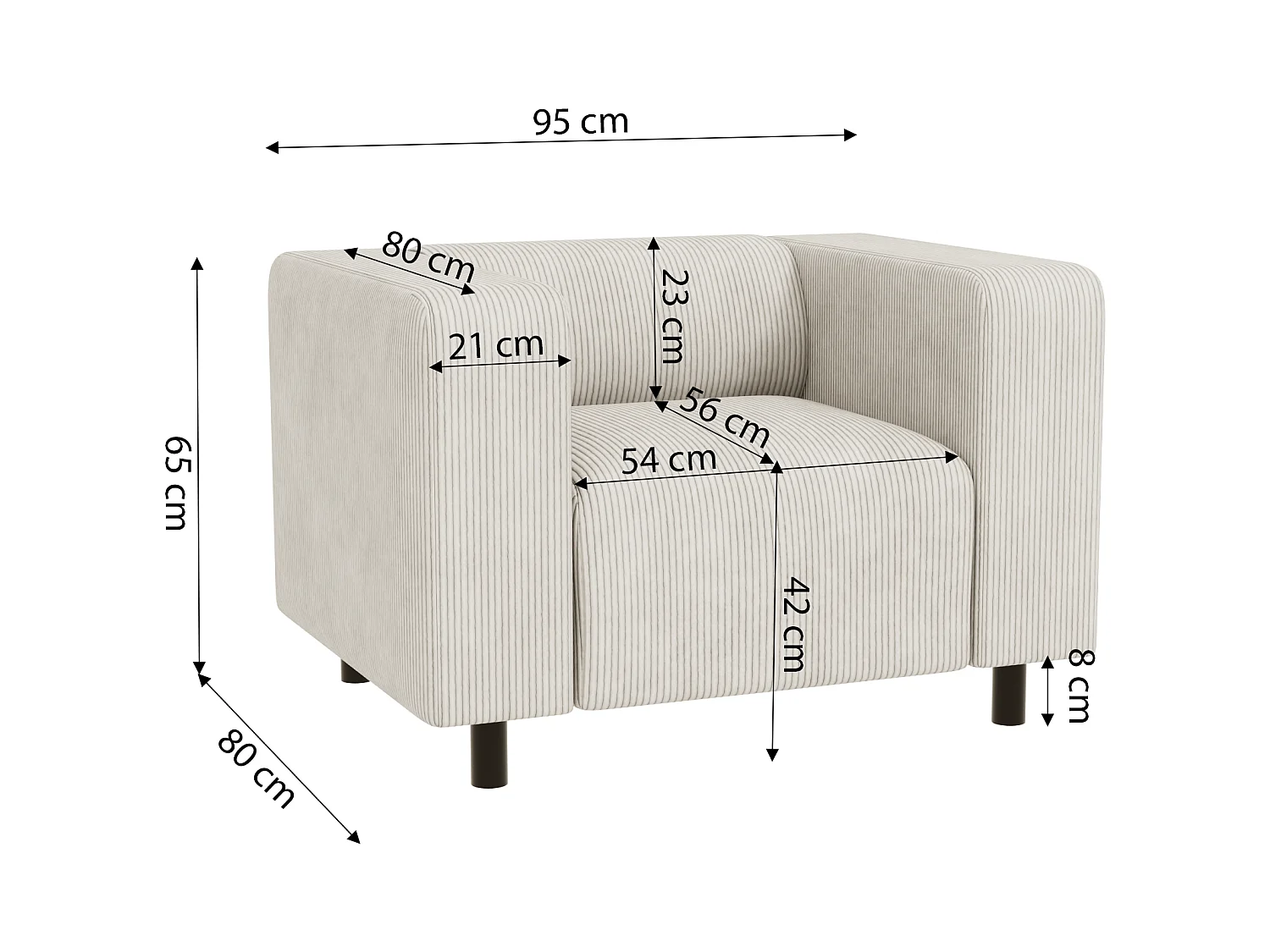 Ensemble de sièges moderne 3+2+1 en velours côtelé beige avec assise confortable THORA