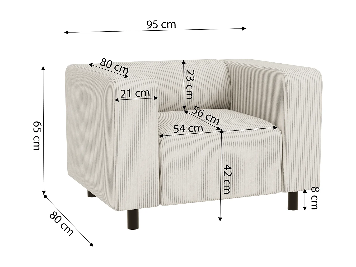 Ensemble de sièges moderne 3+2+1 en velours côtelé beige avec assise confortable THORA