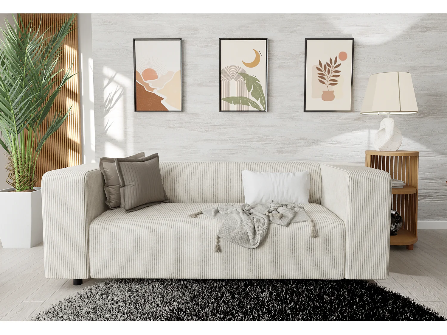 Thora - Modernes Sofa 2 sitzer aus Beige Cord-Stoff mit bequemem Sitz