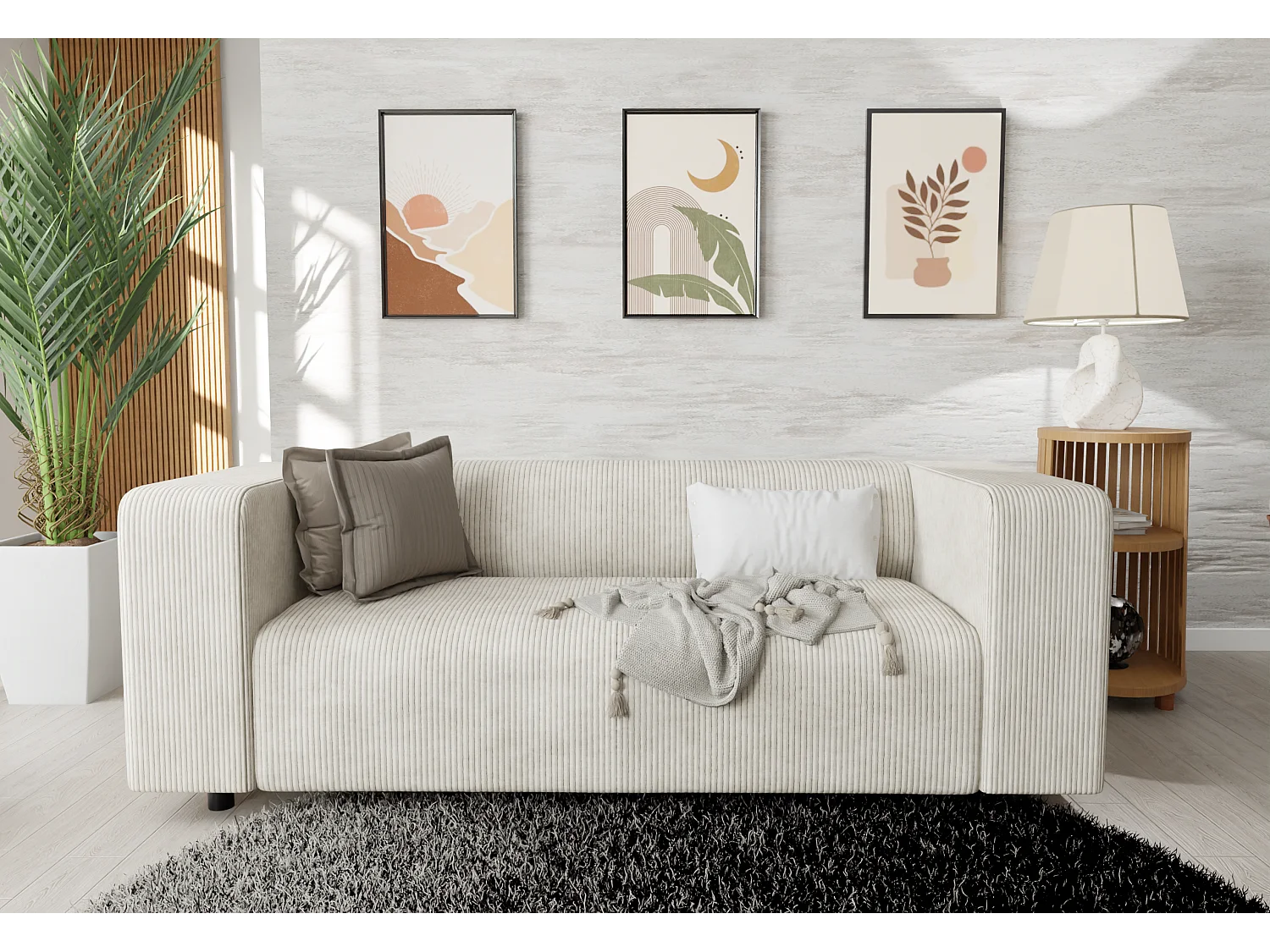 Thora - Modernes Sofa 2 sitzer aus Beige Cord-Stoff mit bequemem Sitz