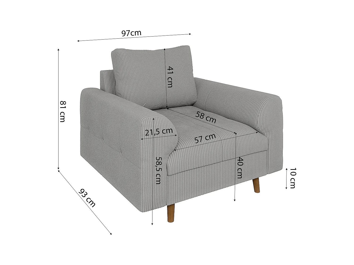 Jasper - Polstergarnitur 3+2+1 mit Braun Holzfüßen im skandinavischen Stil aus Hellgrau Cord-Stoff