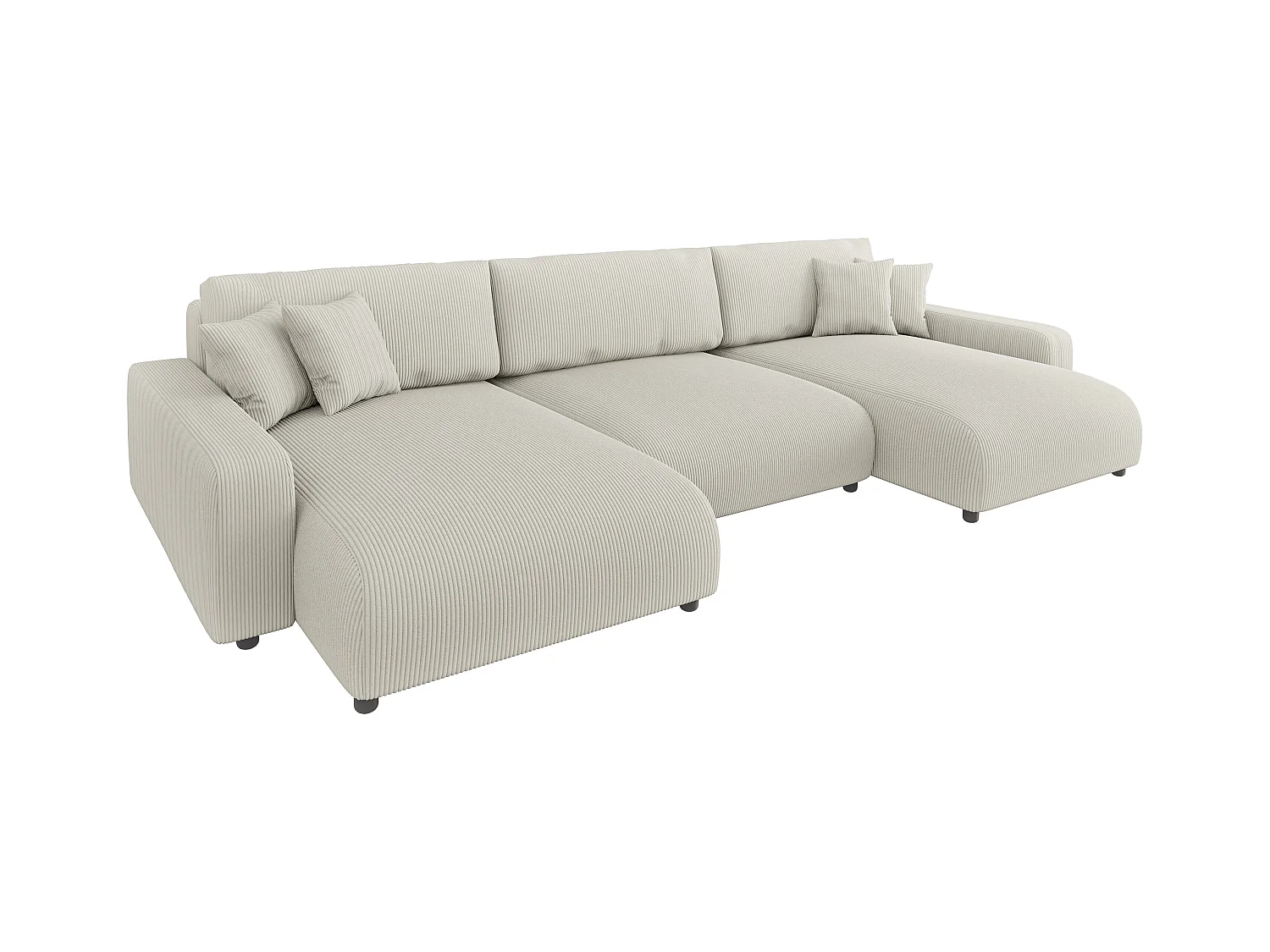 Emma - Wohnlandschaft mit Schlaffunktion und Bettkasten in Beige Cord-Stoff schöner Sitzkomfort