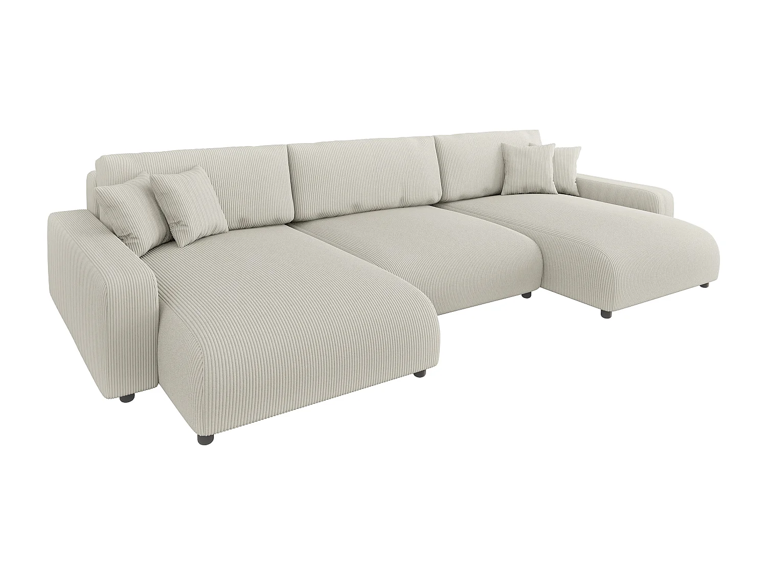 Emma - Wohnlandschaft mit Schlaffunktion und Bettkasten in Beige Cord-Stoff schöner Sitzkomfort