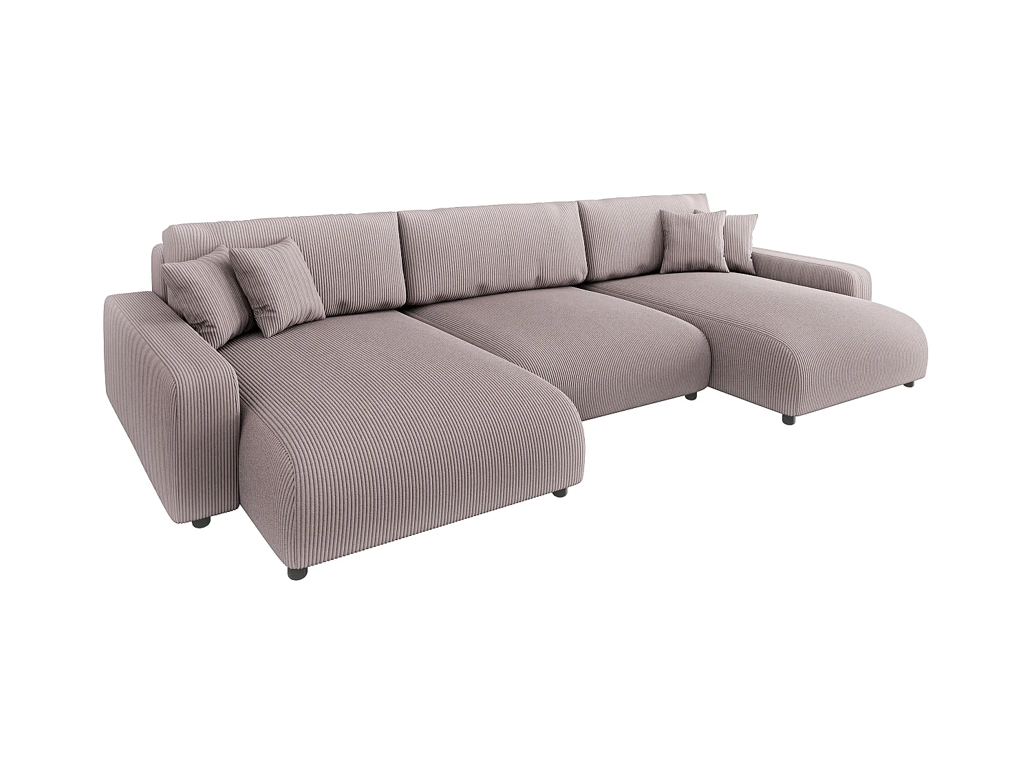 Emma - Wohnlandschaft mit Schlaffunktion und Bettkasten in Puderrosa Cord-Stoff schöner Sitzkomfort