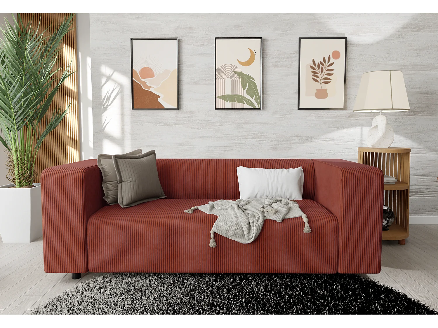 Thora - Modernes Sofa 2 sitzer aus Terracotta  Cord-Stoff mit bequemem Sitz