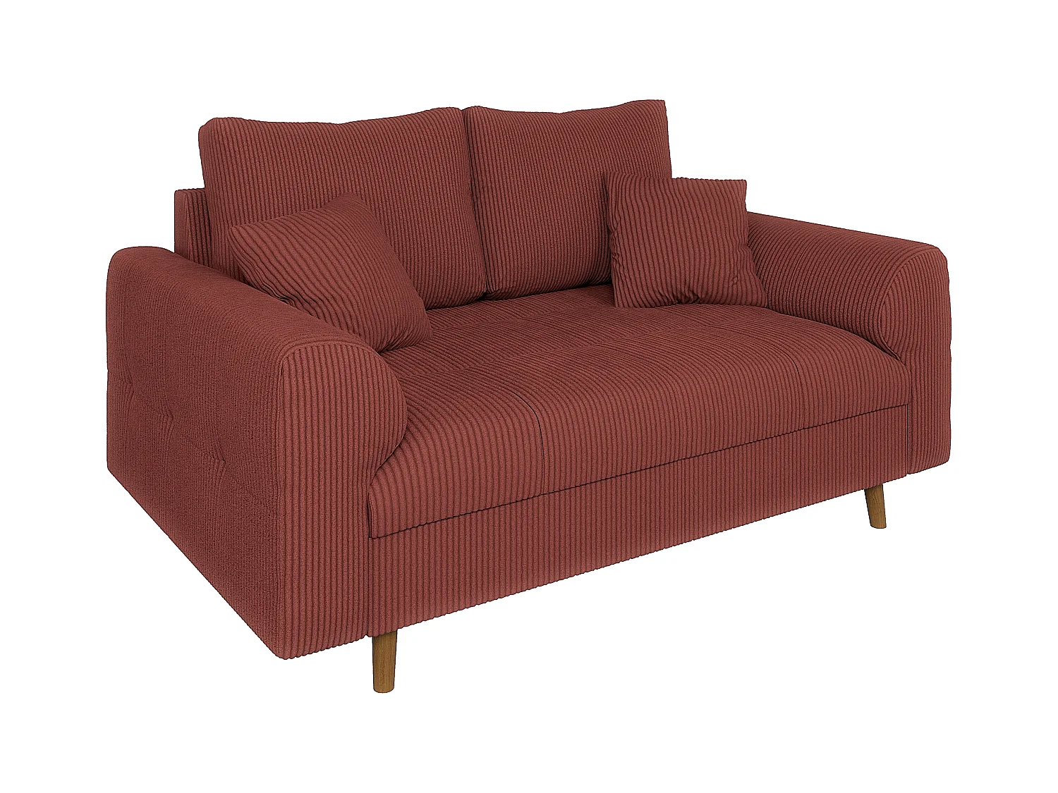 Jasper - Sofa 2 sitzer mit Braun Holzfüßen im skandinavischen Stil aus Terracotta Cord-Stoff