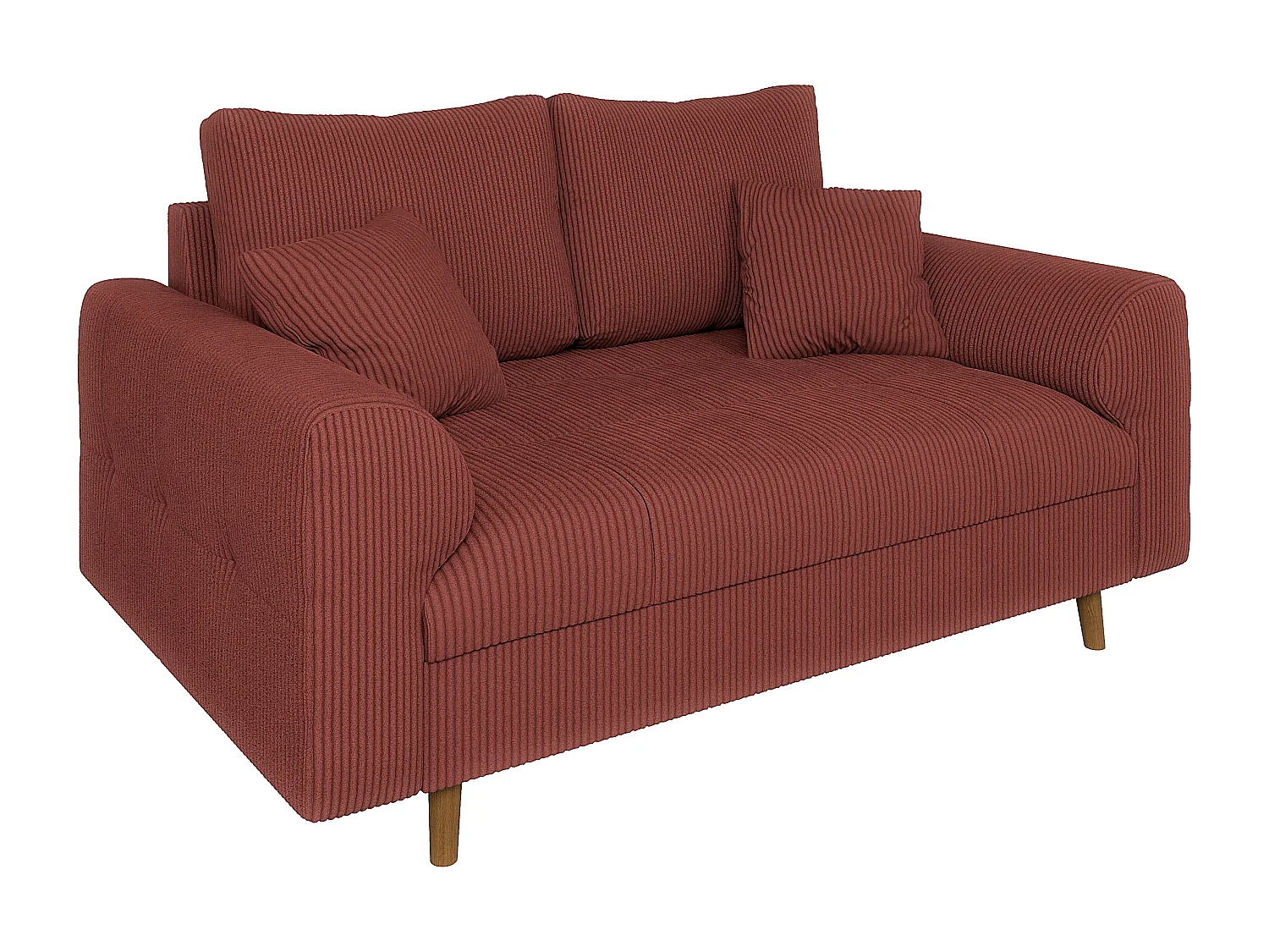 Jasper - Sofa 2 sitzer mit Braun Holzfüßen im skandinavischen Stil aus Terracotta Cord-Stoff