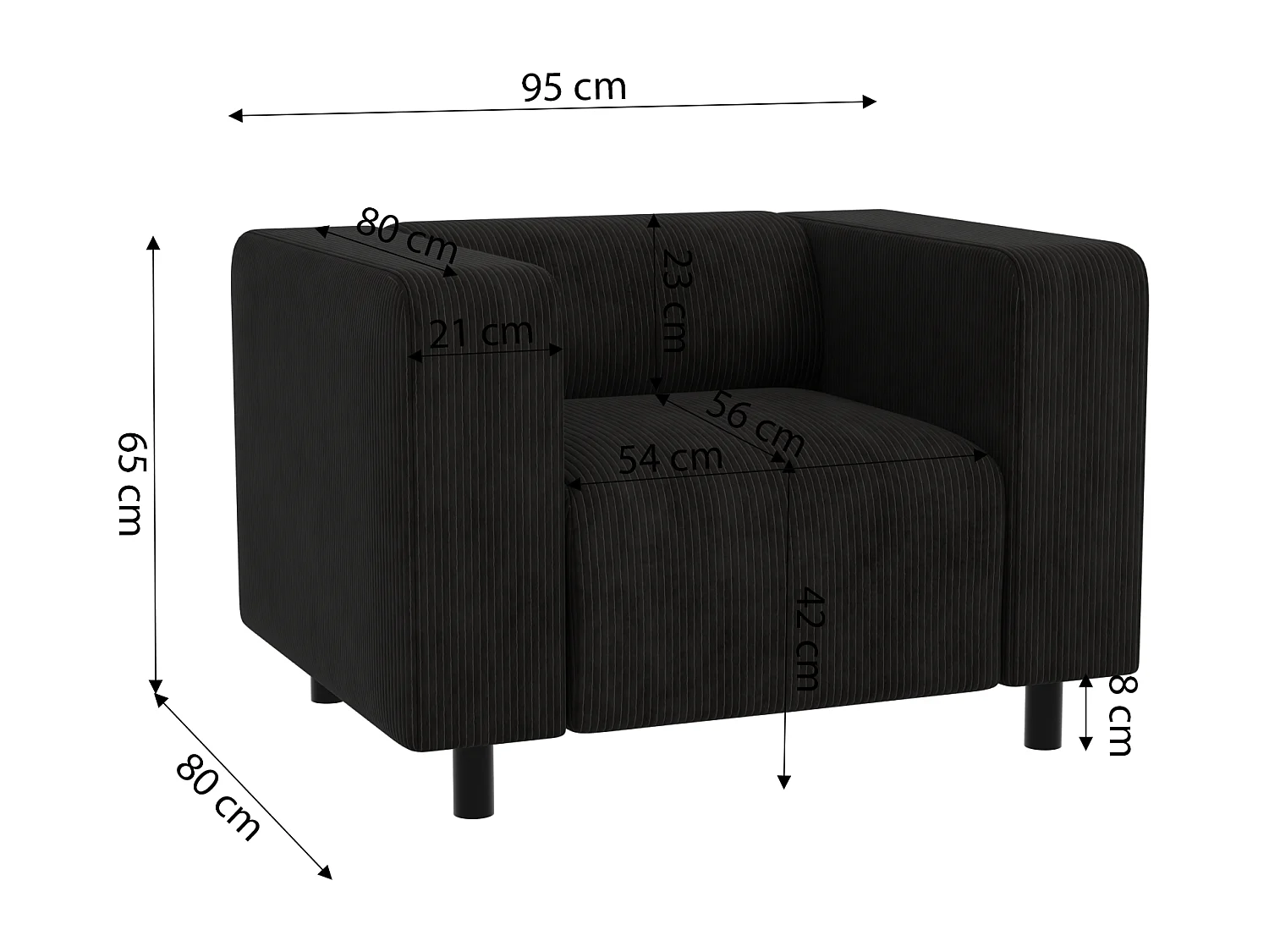 Thora - Modernes Sessel aus Schwarz Cord-Stoff mit bequemem Sitz