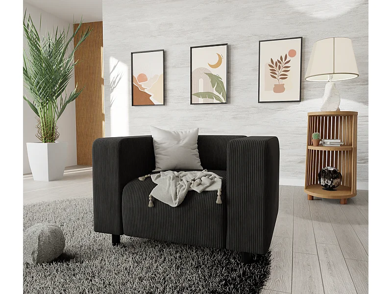 Thora - Modernes Sessel aus Schwarz Cord-Stoff mit bequemem Sitz