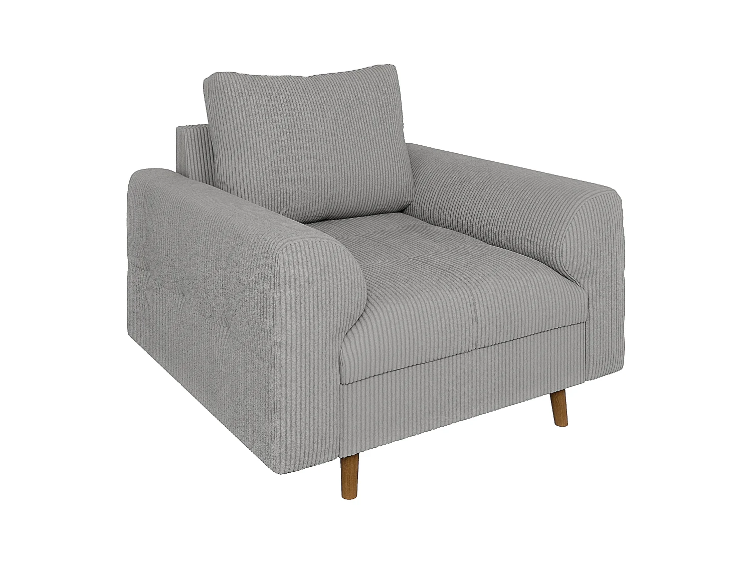 Jasper - Sessel mit Braun Holzfüßen im skandinavischen Stil aus Hellgrau Cord-Stoff