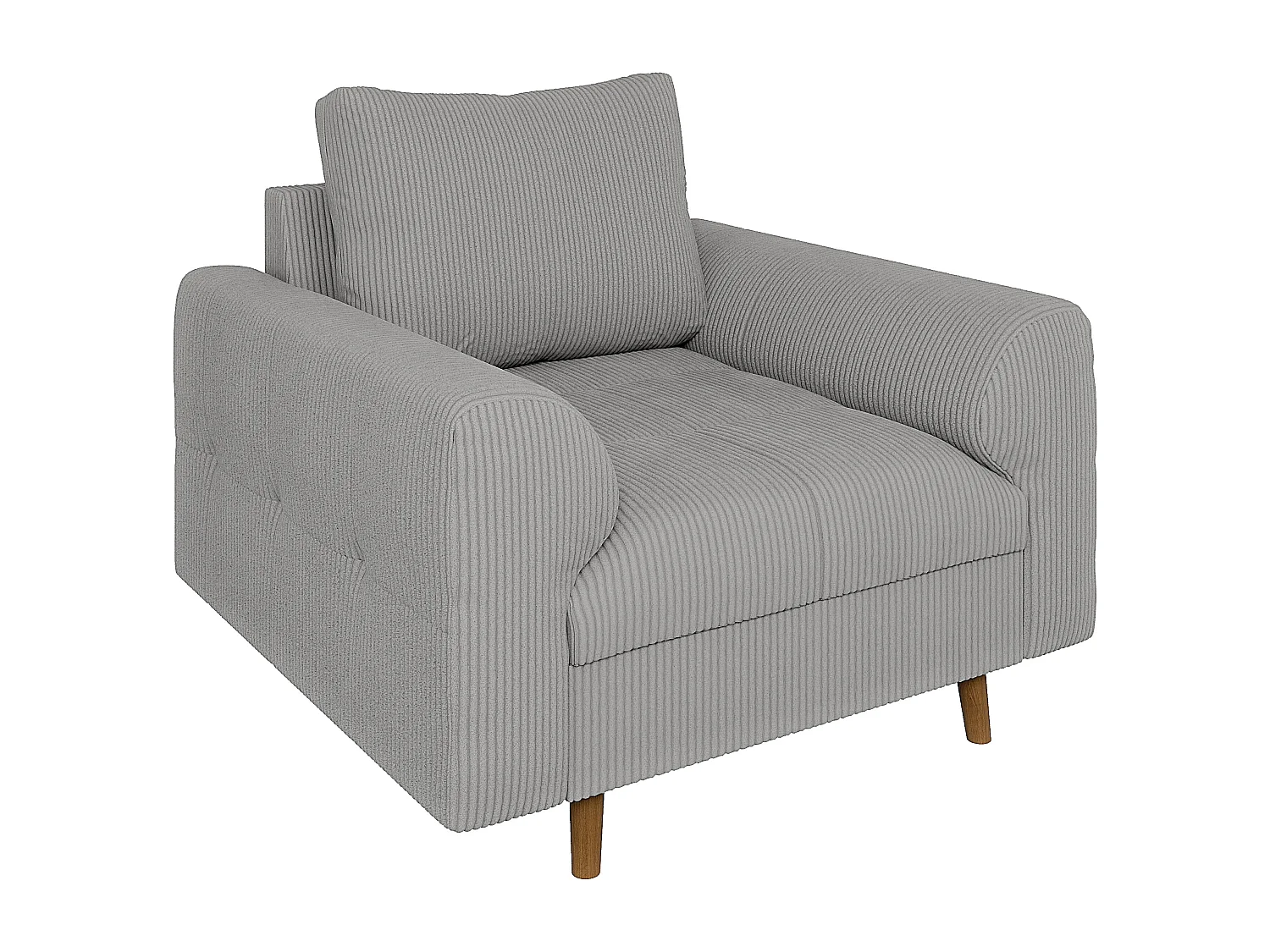 Jasper - Sessel mit Braun Holzfüßen im skandinavischen Stil aus Hellgrau Cord-Stoff