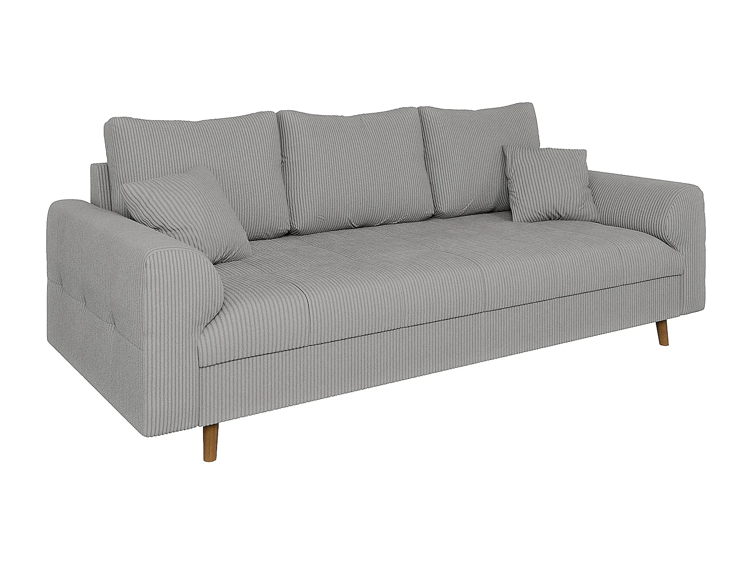 Jasper - Sofa 3 sitzer mit Braun Holzfüßen im skandinavischen Stil aus Hellgrau Cord-Stoff