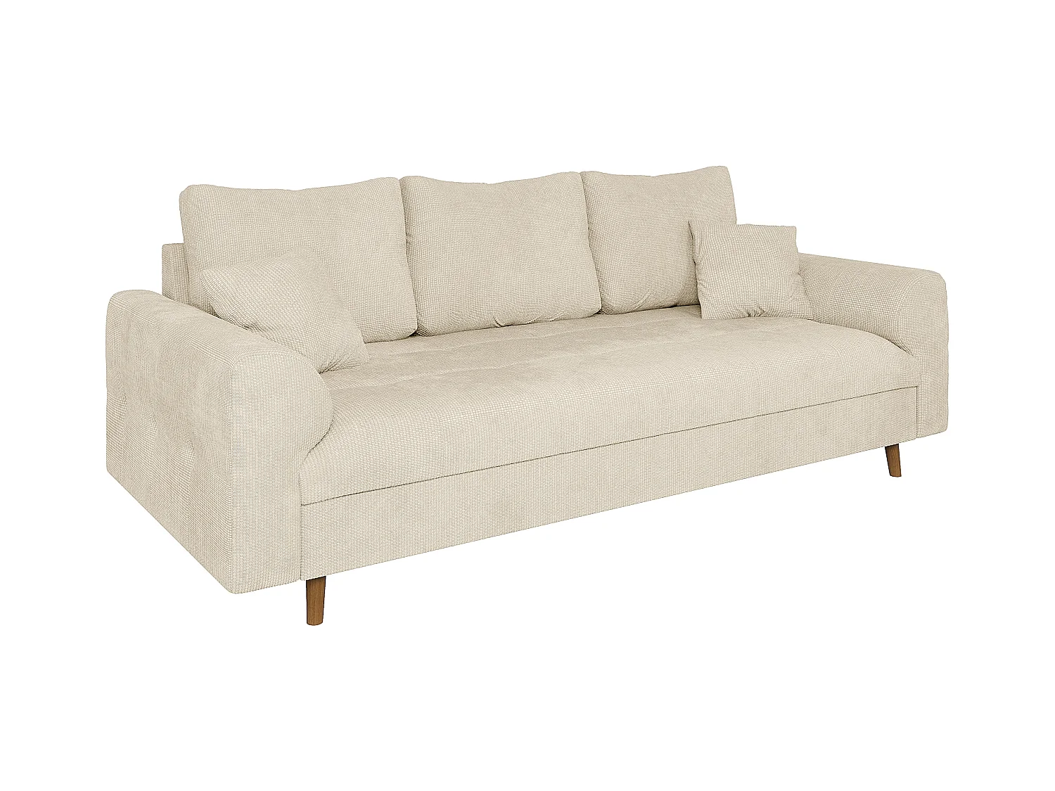 Arvid - Sofa 3 sitzer mit Braun Holzfüßen im skandinavischen Stil aus Beige Chenille-Stoff